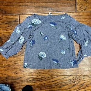Lucky‎ brand floral metallic blouse